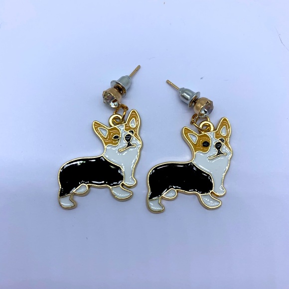 Jewelry - NEW black and white Corgi puppy fashion earrings